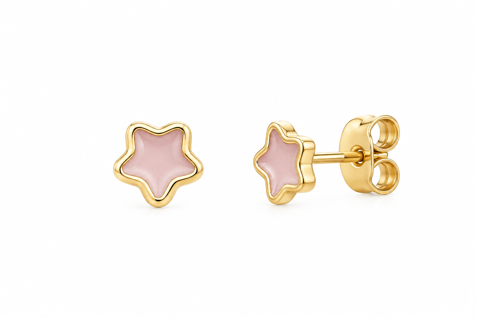 Orecchini in oro giallo con stella rosa_1