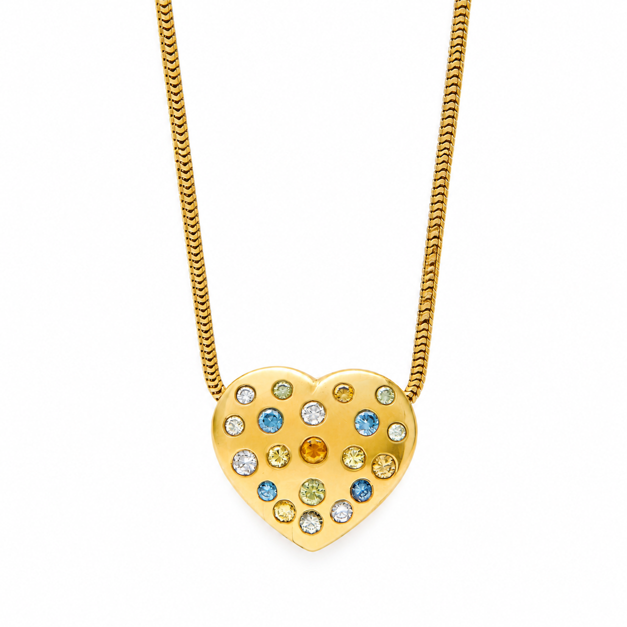 COLLANA IN ORO GIALLO CUORE CON GEMME E DIAMANTINI