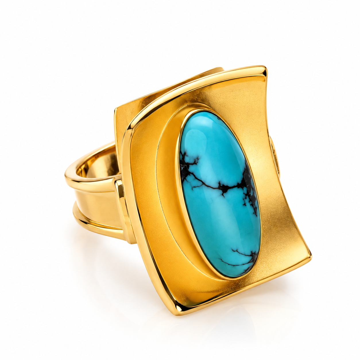 Anello in oro giallo con gemma con turchese_2