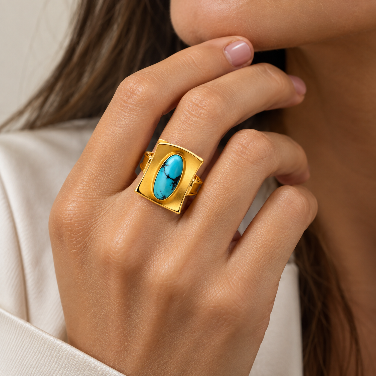 Anello in oro giallo con gemma con turchese_4