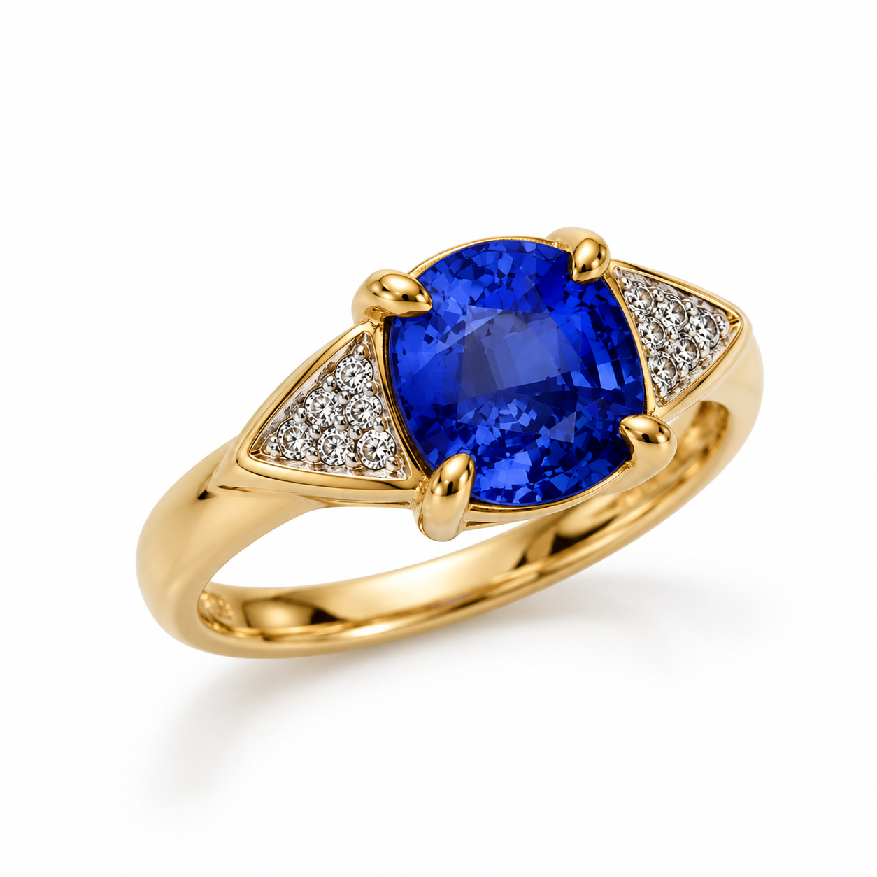 Anello in oro giallo con gemma blu e zirconi_2