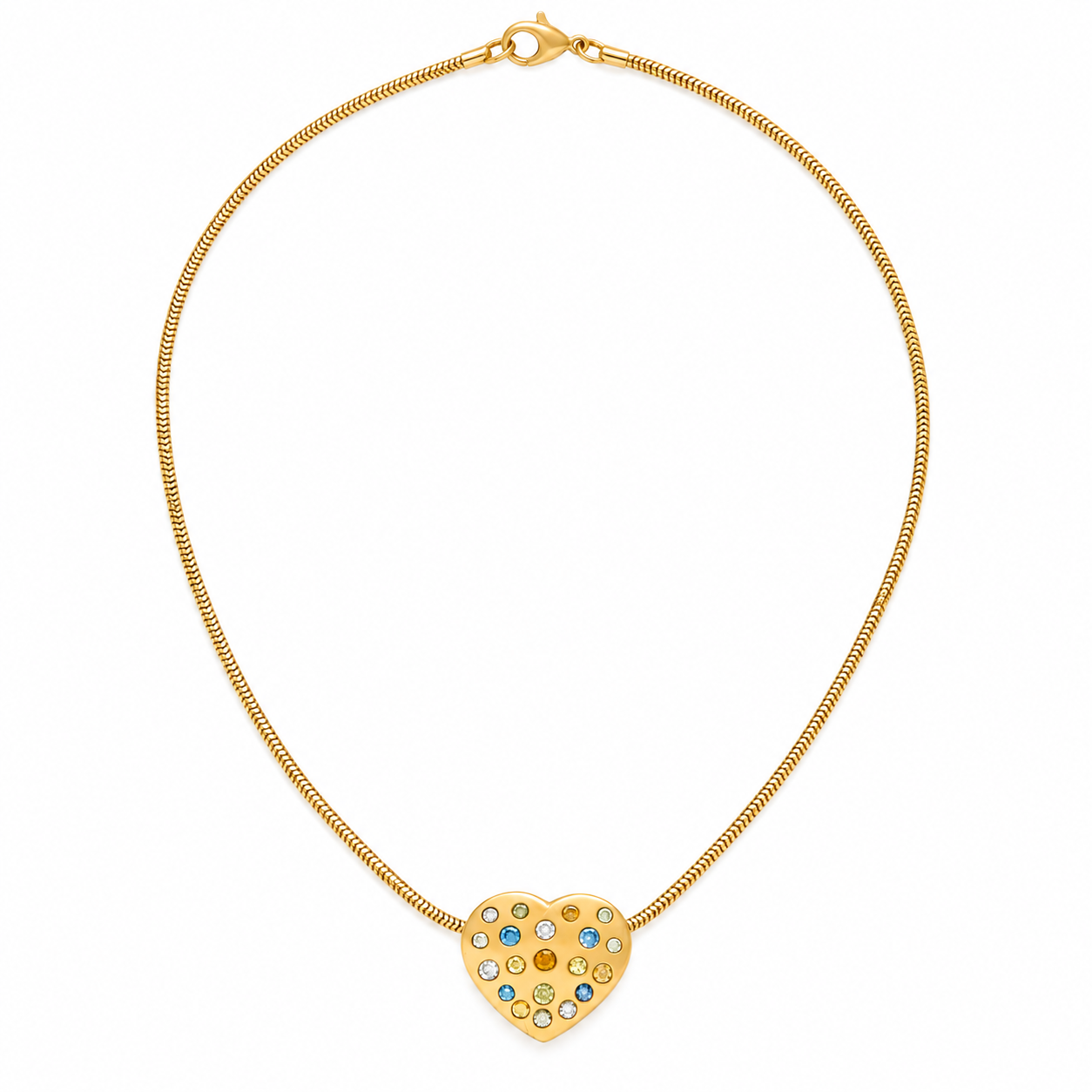 Collana in oro giallo cuore con gemme e diamantini_2