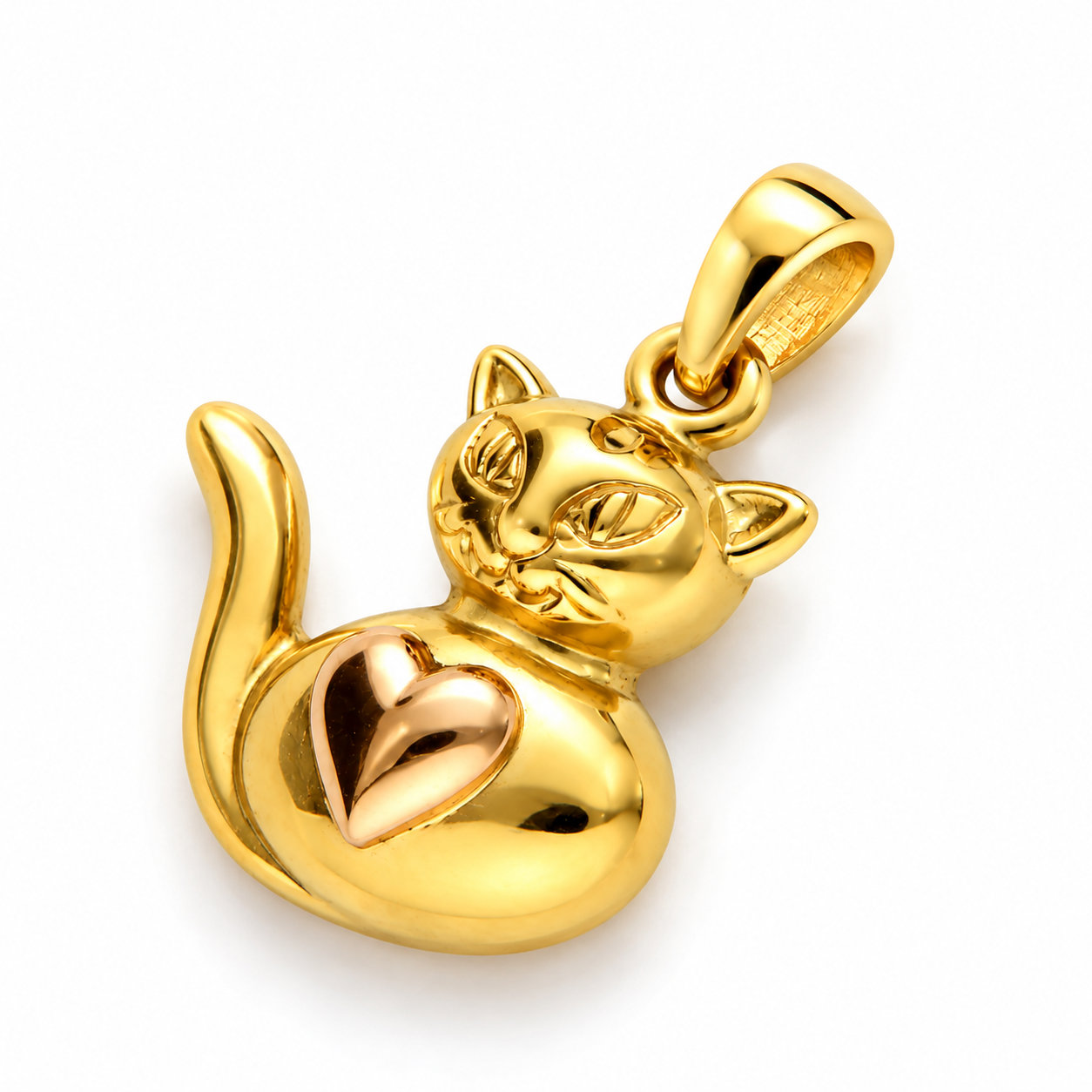Ciondolo gatto in oro giallo e rosa_3
