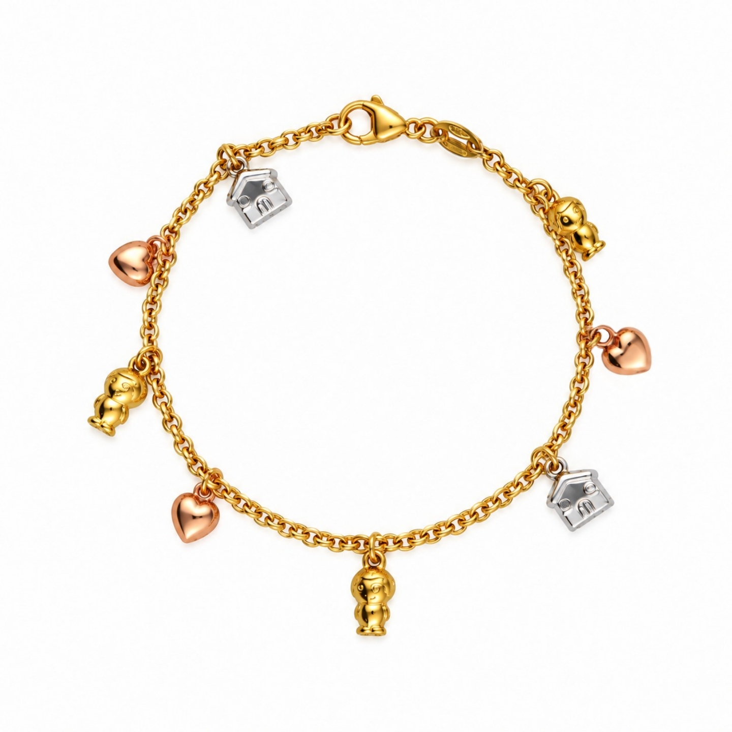 Bracciale bimbo in oro giallo e pendenti in tre ori_1