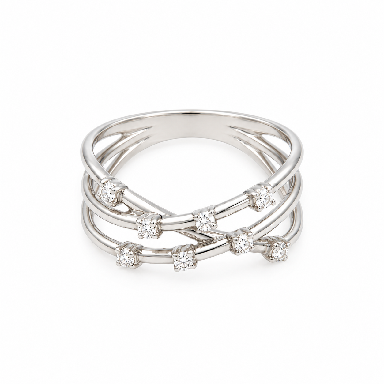 Mehrreihiger Ring aus Weißgold mit Diamanten