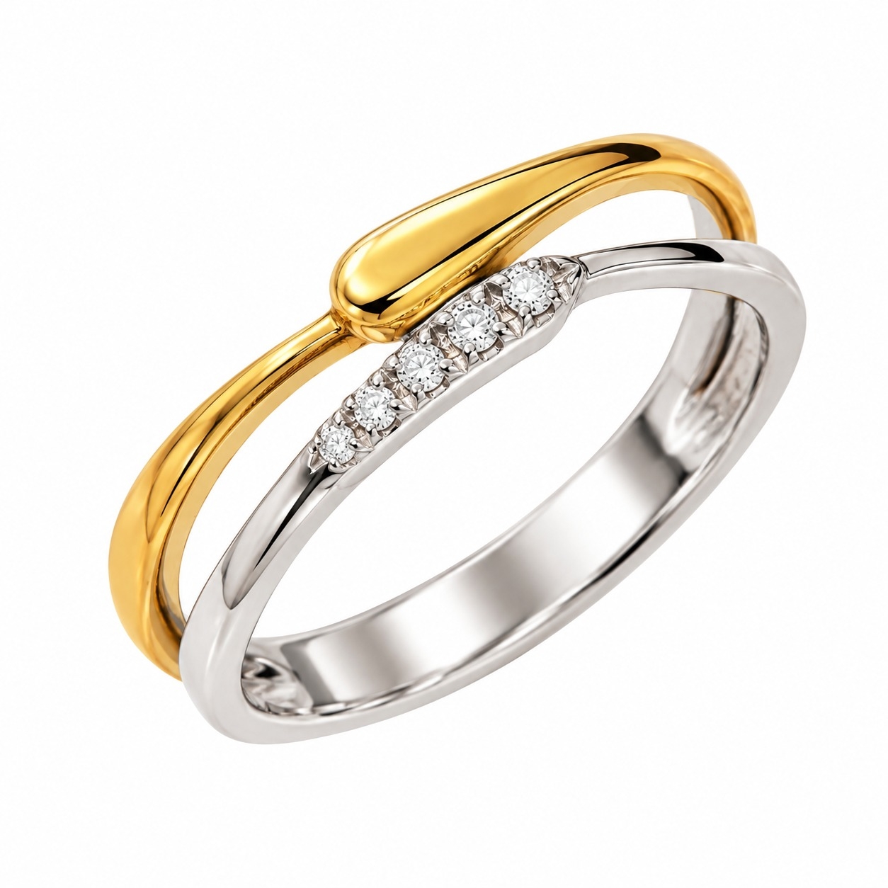 Anello in oro giallo e bianco con diamantini_2