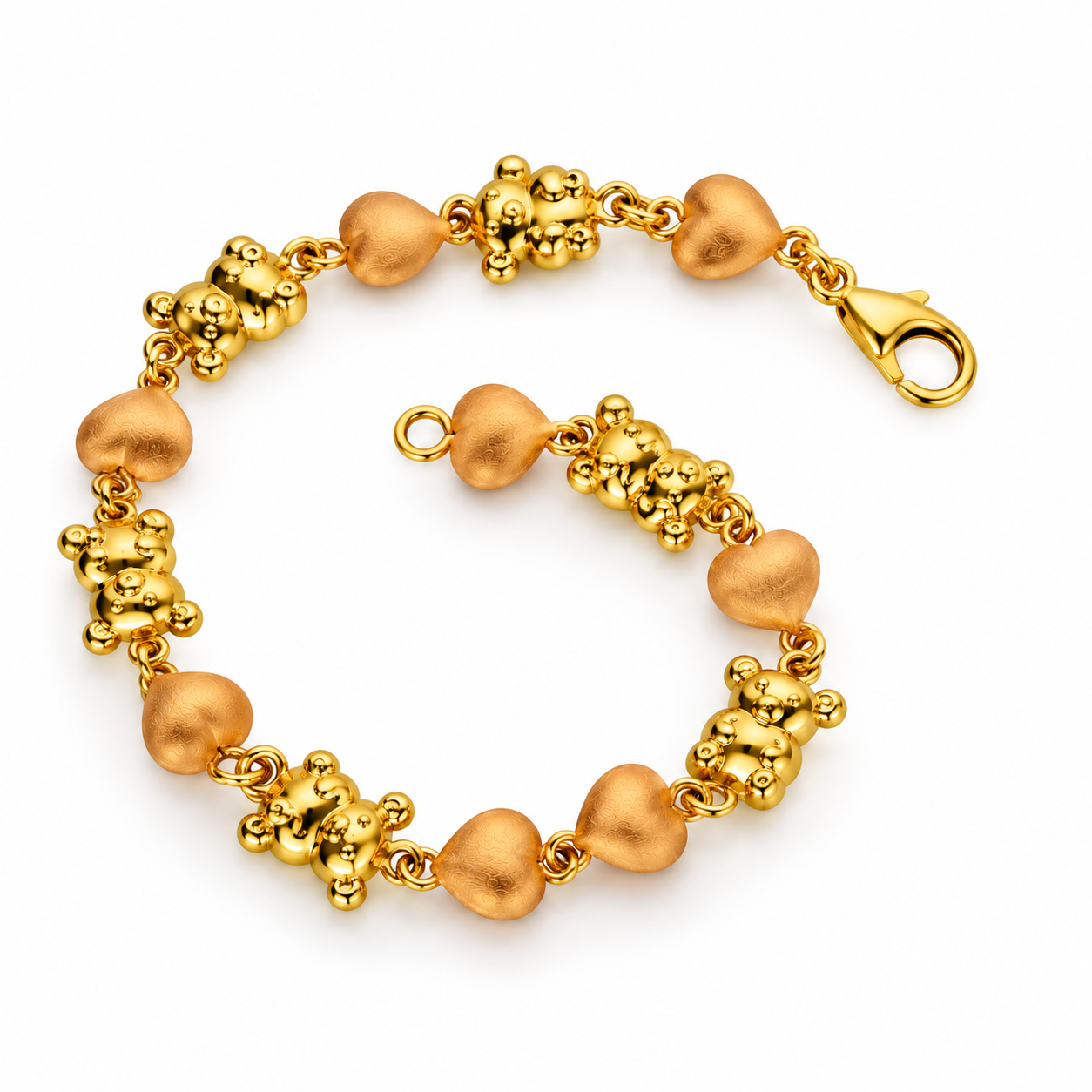 Bracciale in oro giallo e oro rosa con cuori e orsetti_2