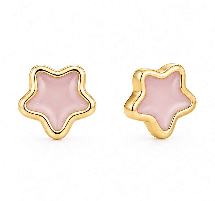 Orecchini in oro giallo con stella rosa_2