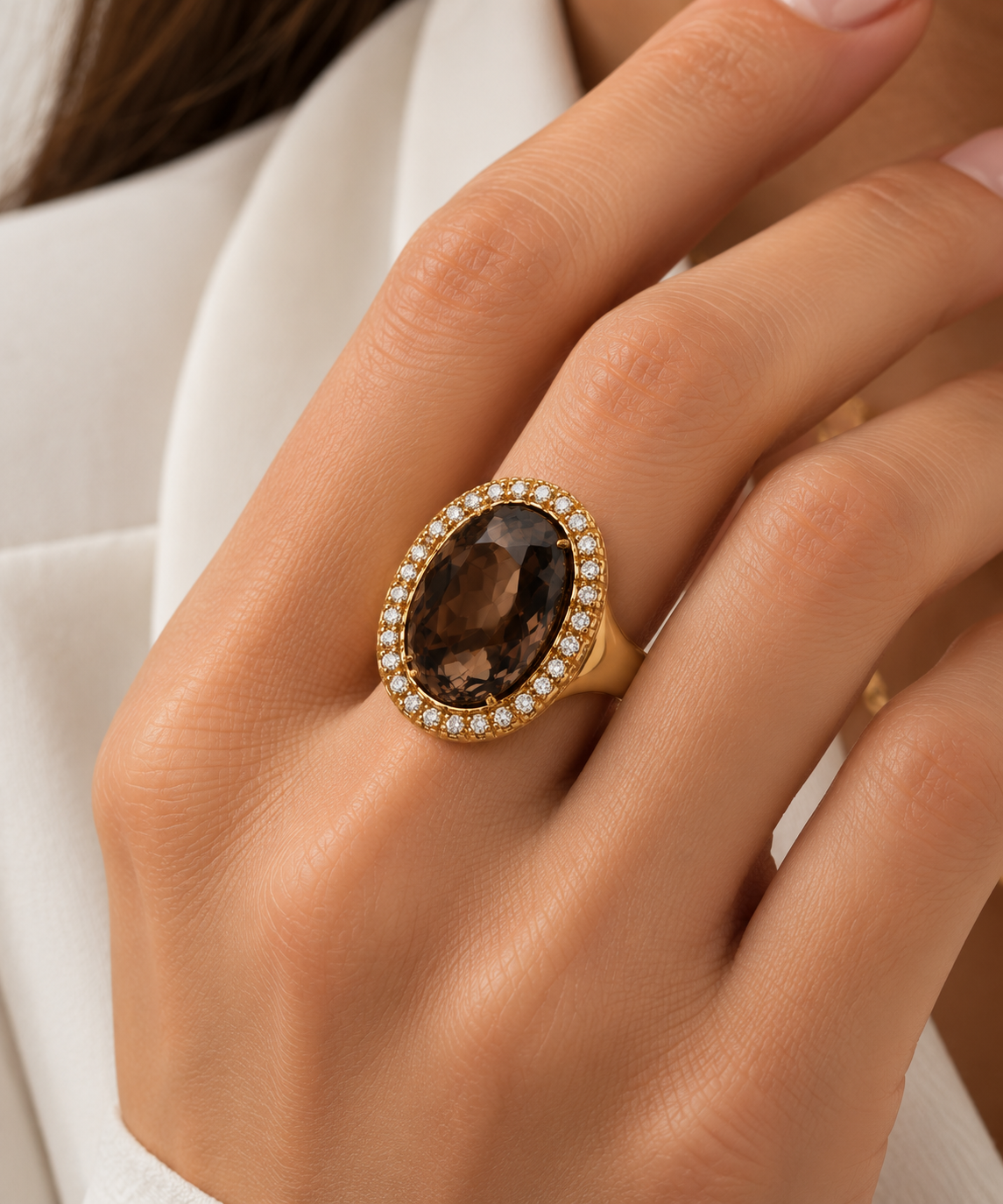 Anello oro giallo con diamantini e quarzo morione_3