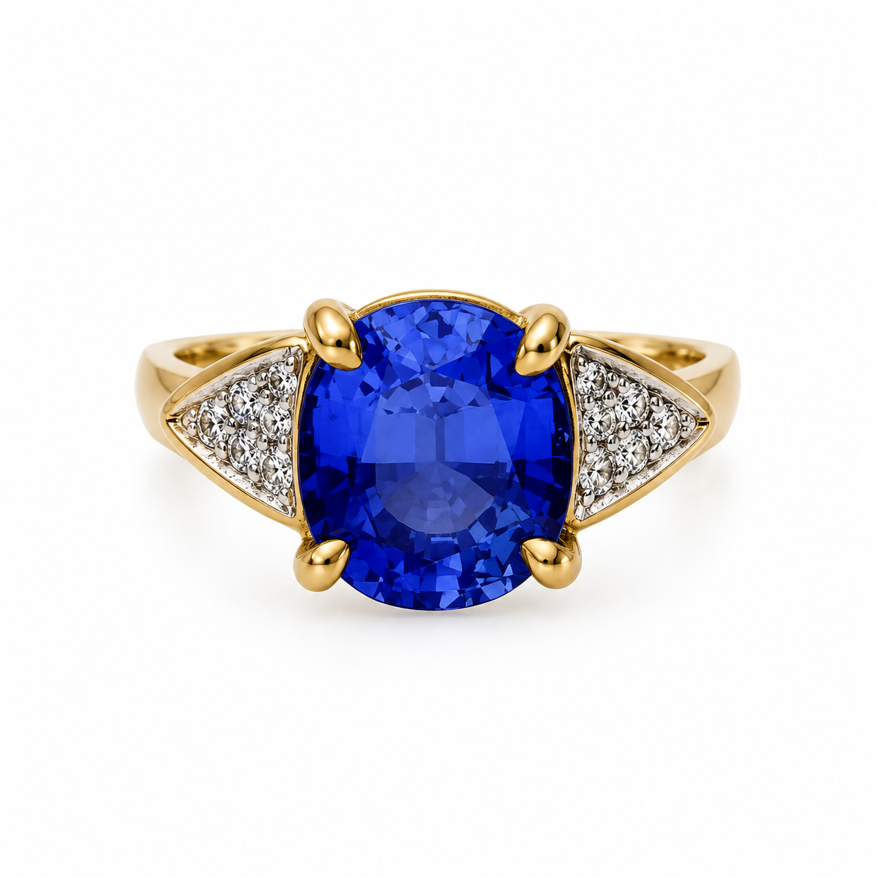 Anello in oro giallo con gemma blu e zirconi_1