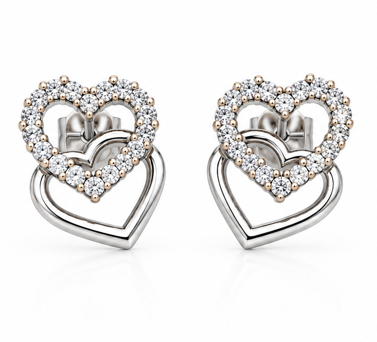Orecchini in oro bianco con cuori e brillantini_1