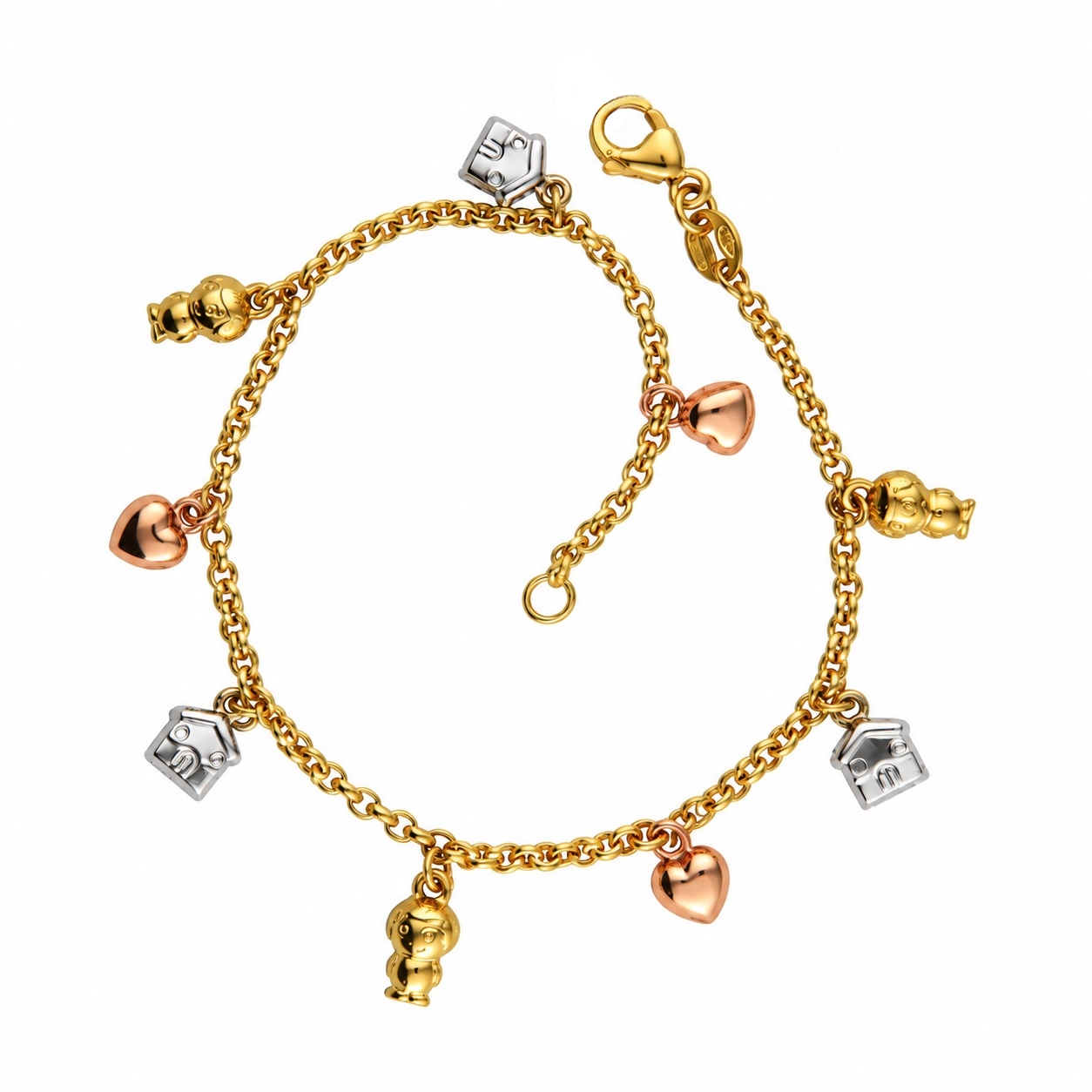 Bracciale bimbo in oro giallo e pendenti in tre ori_2