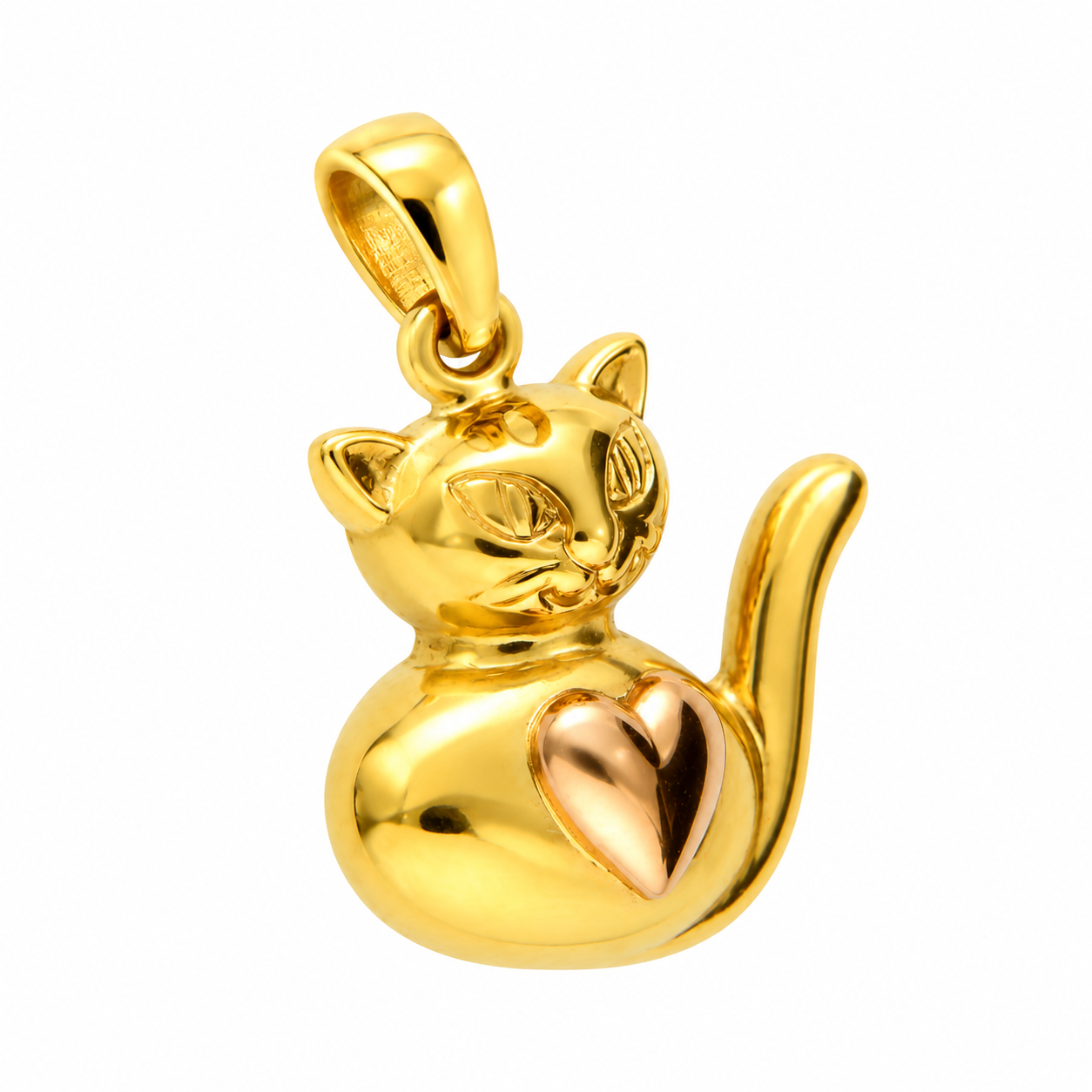 Ciondolo gatto in oro giallo e rosa_2