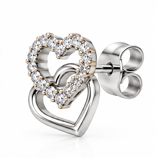 Orecchini in oro bianco con cuori e brillantini_2